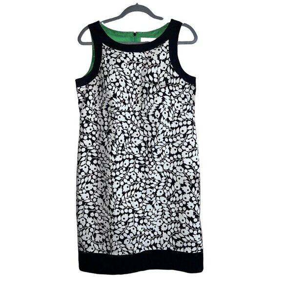 WILLOW GLENN Black White Floral Lined Stretch Cotton Knee Length Sheat Dress - Picture 1 of 4